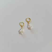 Load image into Gallery viewer, Sicily Pearl Cross Huggie Earrings
