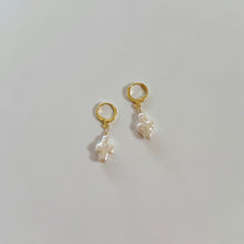 Load image into Gallery viewer, Sicily Pearl Cross Huggie Earrings
