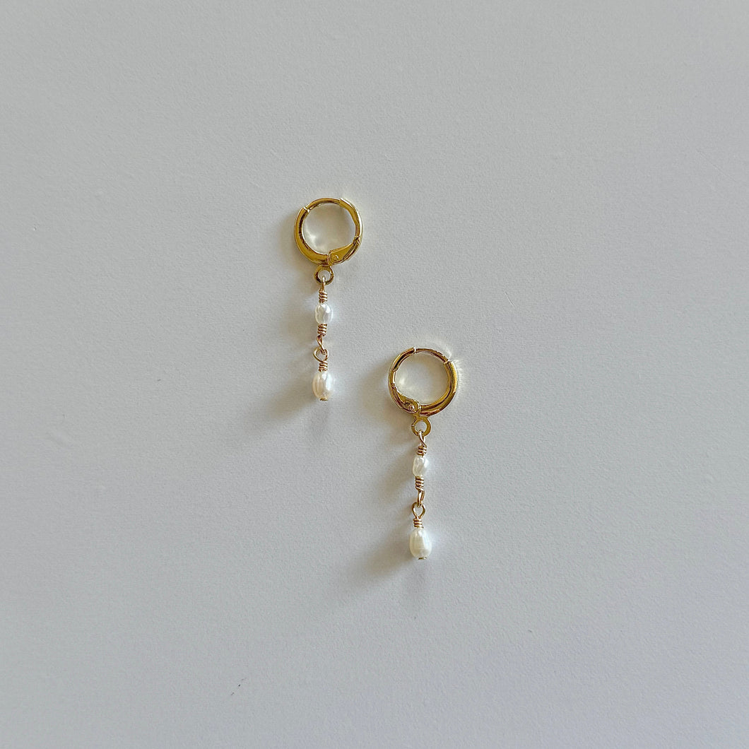 Valencia Pearl Droplet Huggie Earrings