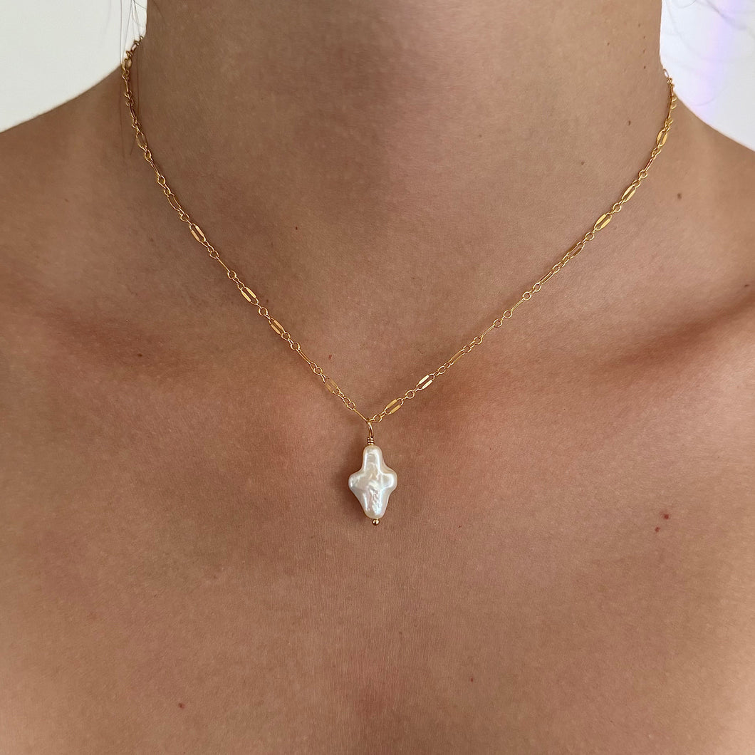 Gaia Pearl Cross Necklace