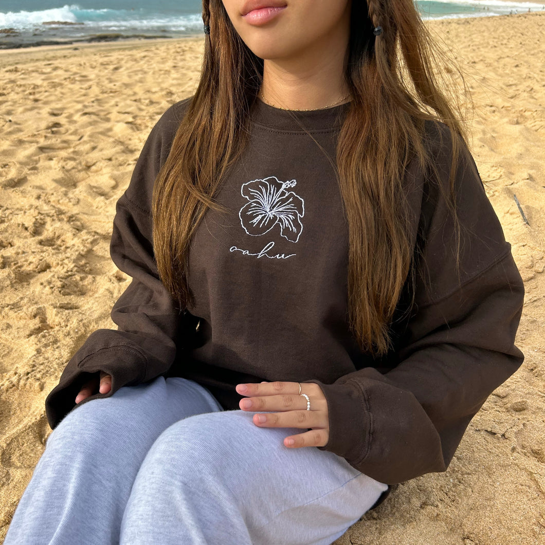 Hibiscus Oahu Sweatshirt - Cacao at
