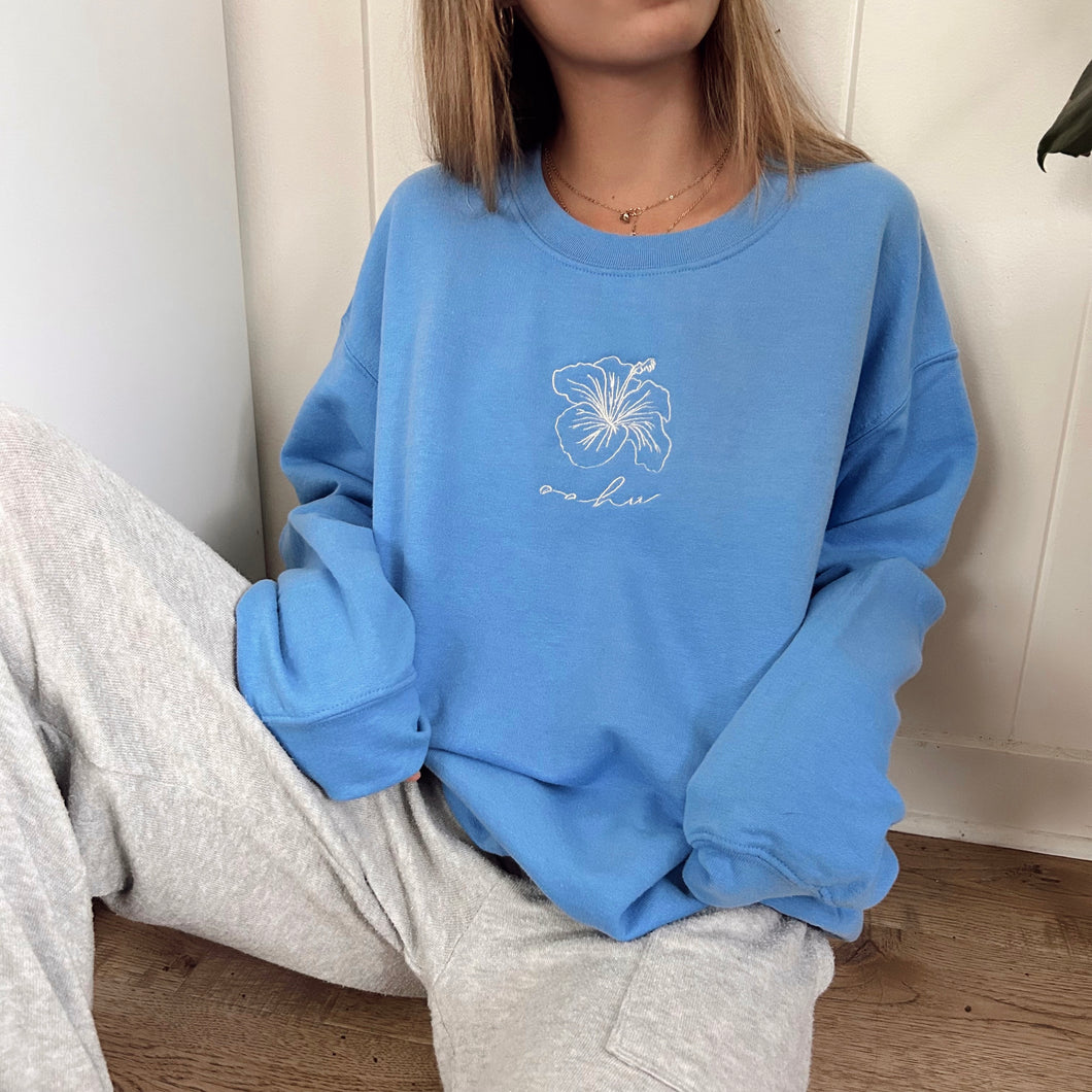 Hibiscus Oahu Sweatshirt - Carolina Blue