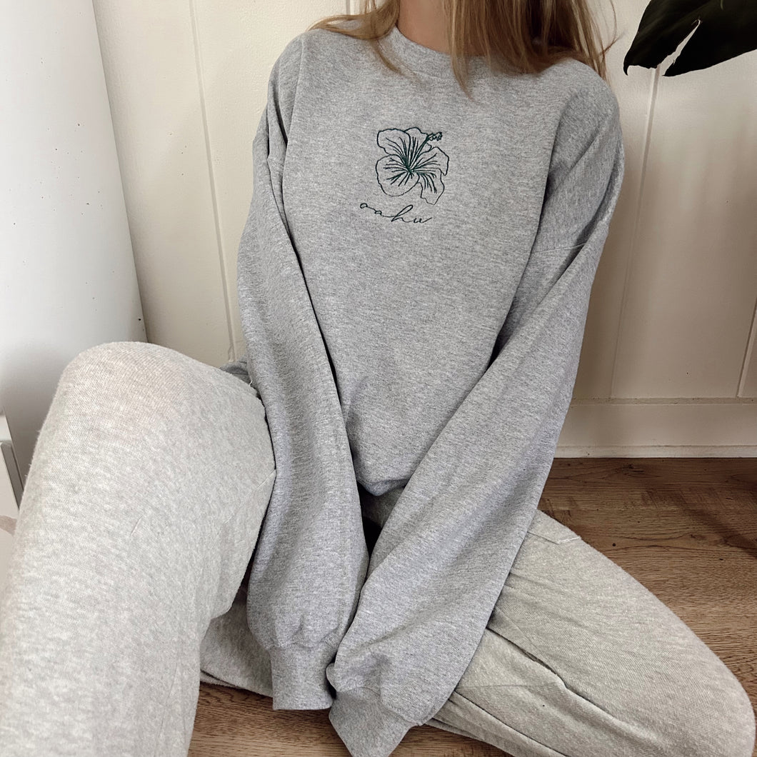 Hibiscus Oahu Sweatshirt - Grey