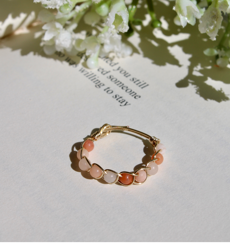 Pink Aventurine Braided Wire Ring